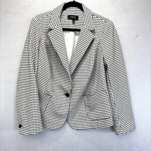 Talbots Stretch Blazer Jacket Womens Size 1X Petite 1XP White Black Check Office